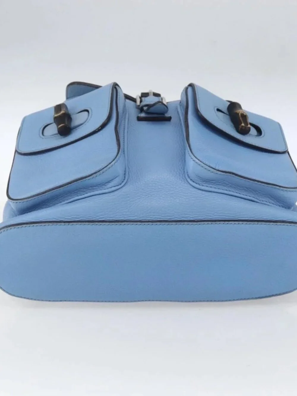 GUCCI Bamboo Backpack Leather Light Blue Silver 370833 Auth BA9273V